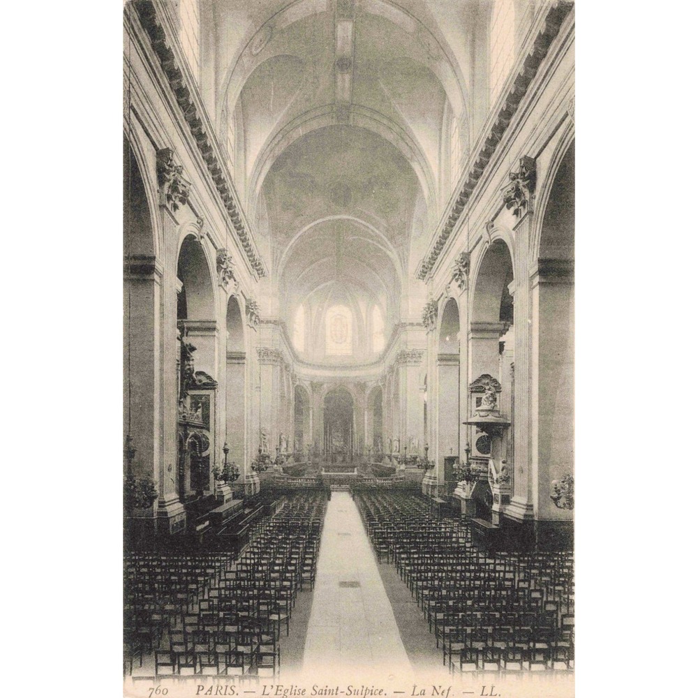 Paris France L'Eglise Saint-Sulpice Church Nave Interior LL 760 Antique Postcard - Picture 1 of 2